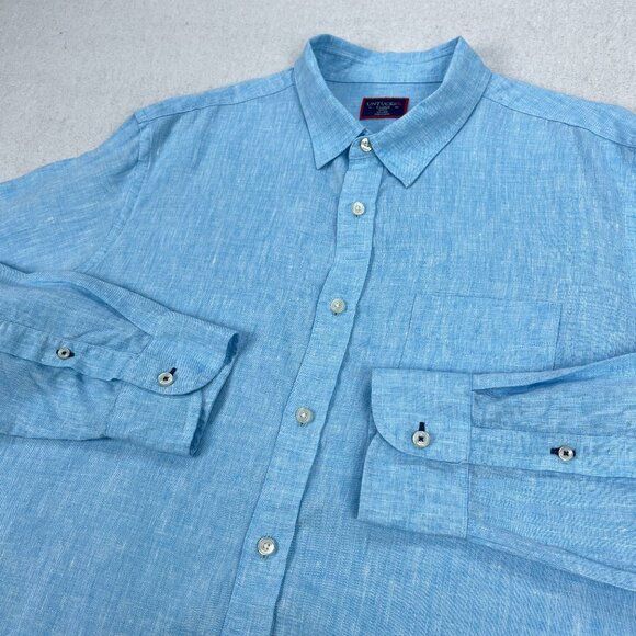 UNTUCKit Shirt Mens XL Slim Fit 100% Linen Chambray Light Blue Long Sleeve - Picture 1 of 7